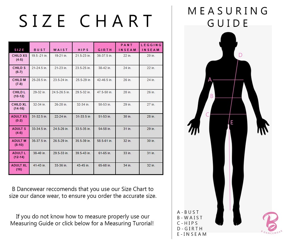 B Dance Wear Sizing Chart